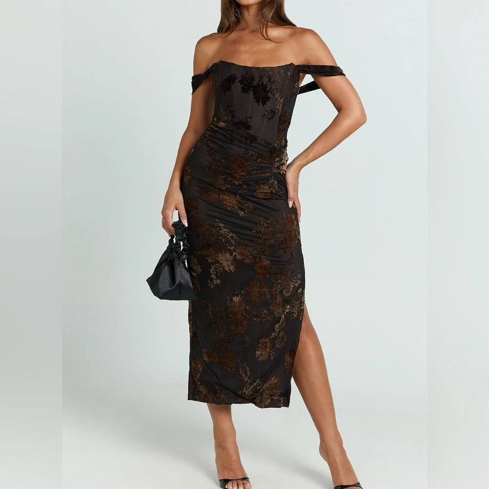 black bodycon mini dress long sleeve Off-Shoulder Ruched Bodycon Mini Dress in Black main image 0